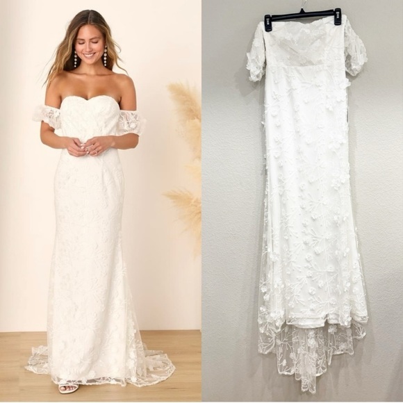 NWT Lulus Magical Beginnings‎ White 3D Floral Embroidered Maxi Dress